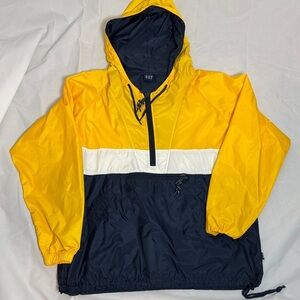 Vintage GAP Men's Hooded Windbreaker in Yellow, White, and Navy